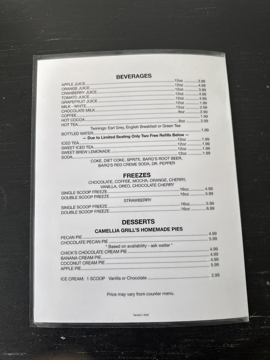 The Camellia Grill Menu - Image 2